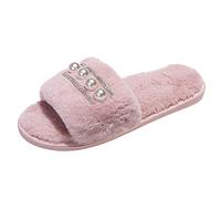 Impreziosito Perla Pantofole Caldo Piatto Solido Moda Open-Toe Colore Delle Donne di Cotone Pantofola Donna Accappatoio E Pantofole Set, rosa, 37.5 EU
