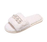 Impreziosito Perla Pantofole Caldo Piatto Solido Moda Open-Toe Colore Delle Donne di Cotone Pantofola Donna Accappatoio E Pantofole Set, bianco, 38.5 EU