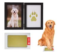 Impronta Zampa Cane Kit 2 in 1 Cornice Doppia Nera 1 Timbro Oro 2 Cartoncini Neri per Foto 8x12 cm Ricordo Animali Domestici