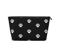 Impronte di cane bianco su sfondo nero, Borsa da toilette Borsa per trucco Borsa per cosmetici Borsa da toilette da viaggio portatile