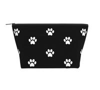 Impronte di cane bianco su sfondo nero, Borsa da toilette Borsa per trucco Borsa per cosmetici Borsa da toilette da viaggio portatile
