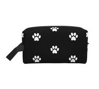 Impronte di cane bianco su sfondo nero, organizer per cosmetici di grande capacità, borsa da viaggio per il trucco da donna