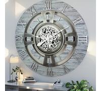 ImprovingLife L'Orologio degli Ingranaggi Orologio da Parete con Ingranaggi Reali in Movimento Linea Inghilterra (Grigio Argento, 60 cm)