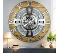 ImprovingLife The Gears Clock Orologio da parete con ingranaggi in movimento della linea Inghilterra (legno e pietra, 90 cm)