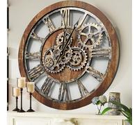 ImprovingLife The Gears Clock Orologio da parete in vero legno, industriale, Marrone Vintage 60 cm