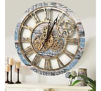 ImprovingLife The Gears Clock The Gears Clock The Original Real Moving Gear Orologio da parete vintage industriale oversize rustico casale (60 cm), verde acqua vintage e bronzo)