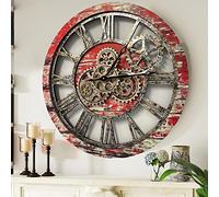 ImprovingLife The Gears Clock The Original Real Moving Gear Orologio da parete vintage industriale oversize rustico casale (60 cm, rosso lava)