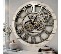 ImprovingLife The Gears Clock The Original Real Moving Gear Orologio da parete vintage industriale oversize rustico casale (60 cm, bianco fattoria)