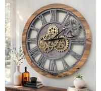 ImprovingLife The Gears Clock The Original Real Moving Gear Orologio da parete vintage industriale oversize rustico casale (60 cm, legno e pietra)