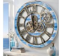 ImprovingLife The Original Real Moving Gear Orologio da parete Vintage Industriale Oversize Rustico Casale (60 cm), Vintage Ocean Blue e Bronzo)