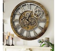 ImprovingLife The Original Real Moving Gear Orologio da parete Vintage Industriale Oversize Rustico Casale (60 cm), Oro Antico)