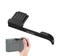 Impugnatura per pollice con attacco a slitta per fotocamera, 6,5 x 2,9 x 1,1 cm, design nero/argento, poggia pollice in lega di alluminio, cuscinetto in silicone antigraffio, accessorio portatile per