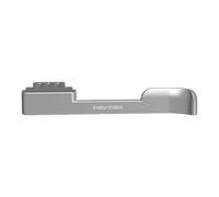 Impugnatura per pollice con attacco a slitta per fotocamera, 6,5 x 2,9 x 1,1 cm, design nero/argento, poggia pollice in lega di alluminio, cuscinetto in silicone antigraffio, accessorio portatile per