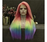 IMSTYLE Parrucca con pizzo frontale per cosplay, colore lime, sicura per il calore, per travestimenti di Halloween, capelli naturali lisci e resistenti al calore (colorati)