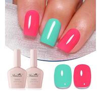 Imtiti Set di smalti gel primaverili, 2 colori rosa neon e ciano Smalto Gel Soak Off UV/LED per manicure a casa (10ML*2-941）)