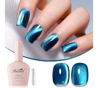 Imtiti Smalto gel occhi di gatto ciano, ciano lunare olografico occhi di gatto glitter magnetico UV smalto gel Soak Off con bastoncino magnetico (10ML-949)