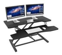IMtKotW 36 inch Convertitore da scrivania in piedi, Convertitore da scrivania regolabile in altezza da Lavoro Vassoio per Tastiera con supporto ergonomico per monitor(Colore chicco di caffè + Nero)