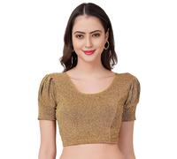 IMTRA FASHION Camicetta da donna in cotone Lycra elasticizzata Sari Shining Crop Top Choli, dorato, taglia unica