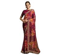 IMTRA FASHION Georgette Saree Per Donna Indian Ethnic Dress Ricamo Lavoro Sari Con Pezzo Di Camicetta Non Cucito-Viola