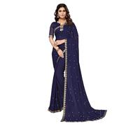 IMTRA FASHION Sari da donna Goergette in seta con filo lavoro sari e camicetta non cucita, blu navy, L