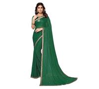 IMTRA FASHION Sari da donna Goergette in seta con filo lavoro sari e camicetta non cucita, Verde, L