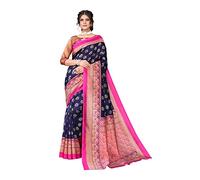 IMTRA FASHION Sari Indiano Da Donna Stampato Sari Di Seta Artistica Con Camicetta Blu (MINALI NAVY)