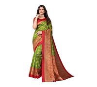 IMTRA FASHION Sari Indiano Da Donna Stampato Sari Di Seta Artistica Con Camicetta Verde (MINALI MEHENDI)