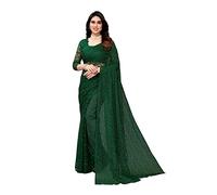 IMTRA FASHION Sari Netto Di Design Per Le Donne Sari Floreali Indiani Con Camicetta Verde (ABIRA GREEN)