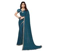 IMTRA FASHION Sari Per Donna Con Bordo Etnico Indiano E Camicetta Non Cucita - Verde