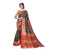 IMTRA FASHION Sari tradizionale indiano da donna in seta, con camicetta non cucita, Nero e rosso, L