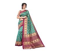 IMTRA FASHION Sari tradizionale indiano da donna in seta, con camicetta non cucita, Rama Verde e Vino, L