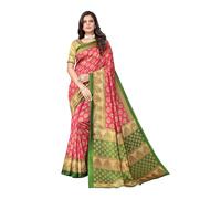 IMTRA FASHION Sari tradizionale indiano da donna in seta, con camicetta non cucita, Rosa e verde, L