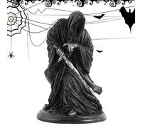 Imtrub Decorazione Nera con Triste Mietitore, Statuetta Gotica in Resina della Morte Santa | Figura Triste mietitrice con Falce in possesso, Scultura 'Altare di Santa Muerte della Morte Santa