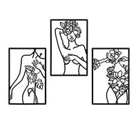 Imtrub Decorazioni per Corpo delle Donne astratte,3 Pezzi Silhouette Donna Wall Art - Silhouette Minimalista Femminile in Metallo Nero Linea Astratta Arte per la Parete della Cucina