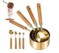 Imtrub Misurini e cucchiai dosatori, in acciaio inox, con manico in legno, impilabili, accurati, per ingredienti secchi e liquidi, cucchiaino da cucina
