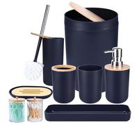 iMucci Set di accessori da bagno blu navy da 8 pezzi, con bidone della spazzatura, portaspazzolino, dispenser di sapone e lozione, set di bicchieri (IZ0124)