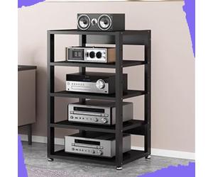 IMUNKT 3 4 5 Livelli Mobile Componenti Stereo, HiFi Rack Audio AV Tower Media Stand, Rack Amplificatore Supporto Per Giradischi, Regolabile Mobiletto Portaoggetti, Legno & Metallo(Black,5 Tier-50X40X9