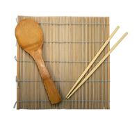 IMUSA USA 3pc Bamboo Complete Sushi Set Rolling Mat Chopsticks Paddle Kitchen Utensils Multisizes Brown