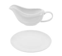 IMUSINICE Salsiera in Ceramica Bianca Beccuccio Antigoccia e Manico Ergonomico Set Piattino e Vassoio per Condimenti per Salse Sughi e Insalate Quotidiane