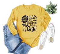 In a World Full Of Grandmas Be A Gigi Shirt Women Cute Flower Graphic Tee Casual Long Sleeve Top Nana Gift Shirt