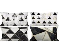 In bianco e nero Federe Cuscini 50x80 Federe Cuscini Impermeabili da Esterno Lino Set di 4 Cushion Covers Europa settentrionale Rettangolare Fodere Divano per Patio Giardino Decorazione Regalo 6p-E