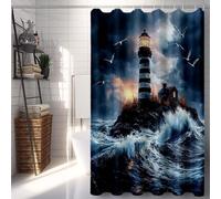 in Bianco e Nero Tenda per Doccia 150x200cm, Tenda Doccia Faro Modello, Impermeabile Poliestere Shower Curtain con 12 Anelli, Orlo Ponderato Durevole e Lavabile, Vasca da Ambienti Umidi -lsy2507UE