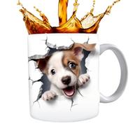 in ceramica per cuccioli, 350 ml, dipinta a mano, simpatica da caffè con manico, per caffè, tè, acqua, latte, succhi di frutta, cioccolata calda, per bambini, adulti, casa