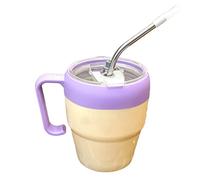 in con cannuccia e coperchio, con stampa a lettere, multiuso, con cannuccia e manico, per bevande calde fredde, per campeggio, picnic, ristorante