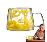 in con fiori secchi, 200 ml, isolamento a doppia parete, per bevande calde e fredde, elegante da tè e caffè, elegante trasparente per casa, ufficio, bar, regalo, di alto valore