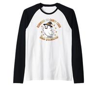 in Esecuzione su Candy Corn e Decisioni sbagliate -Fun Ghost Halloween Maglia con Maniche Raglan