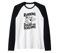 in Esecuzione su Zucchero e urla Carino Fantasma Halloween Divertimento Maglia con Maniche Raglan