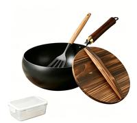 in ghisa a di bue con in legno, dimensioni grandi 28 cm, spatola da cucina, costruzione resistente non rivestita, superficie facile da pulire, frittura e sbrinatura multiuso, padelle per cucinare
