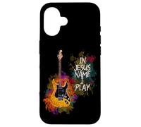 In Jesus Name I Play Guitar Christian Guitarists God Faith Custodia per iPhone 16