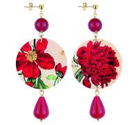 IN LEBOLE Collezione The Circle Fiore Rosso Orecchini da Donna in Ottone Pietra Rubino